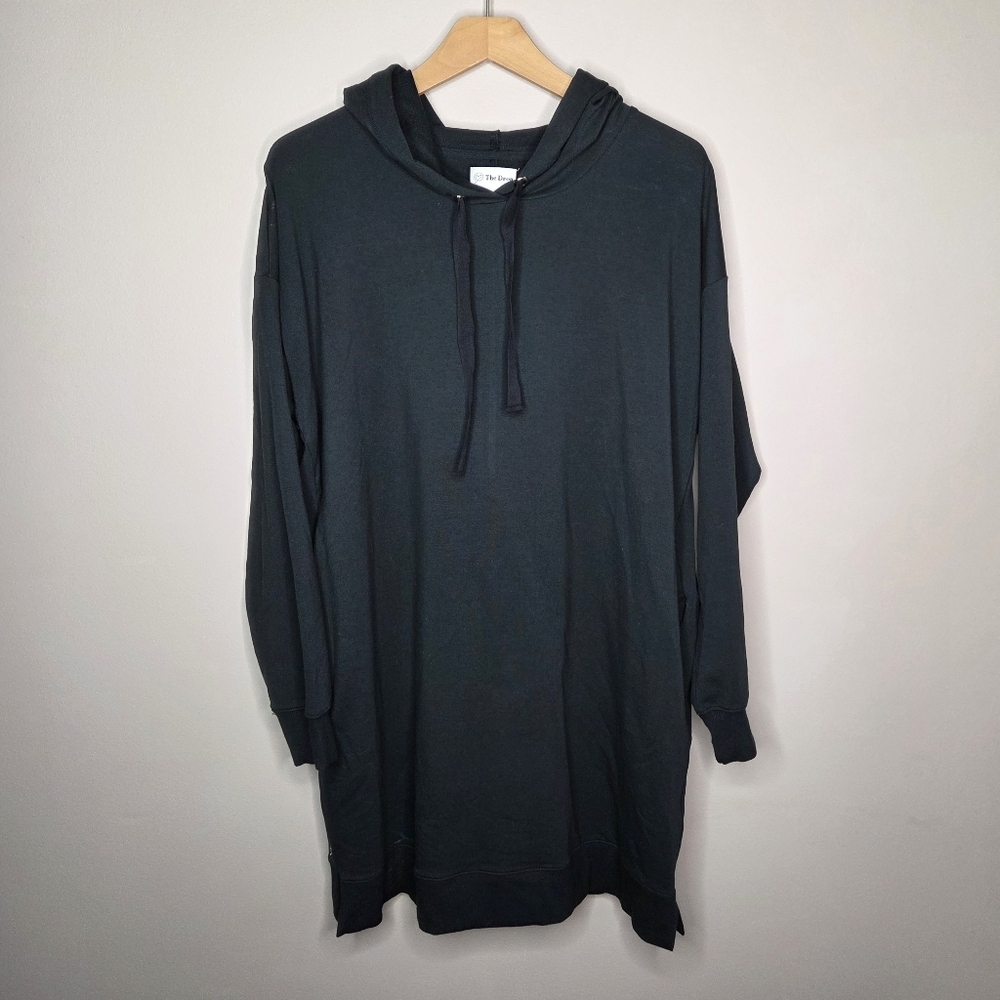 NWT The Drop Black Iona Long Sleeve Hooded Mini Sweatshirt Dress Size Large